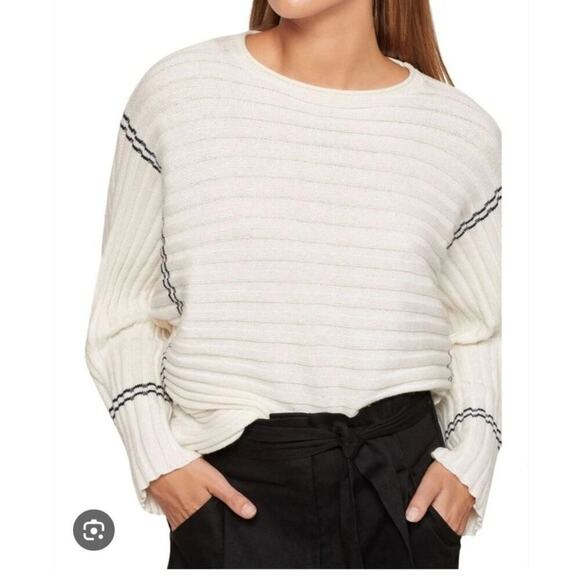 Industry Sweaters - Industry Ribbed Varsity Sweater Small Dolman Sleeve Black and White Slouchy Soft